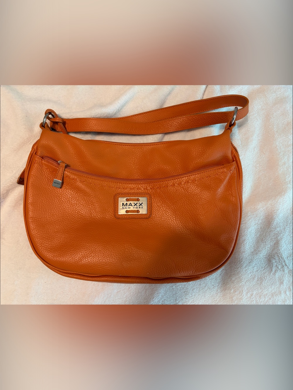 Maxx New York Orange Pebbled Leather Shoulder Bag